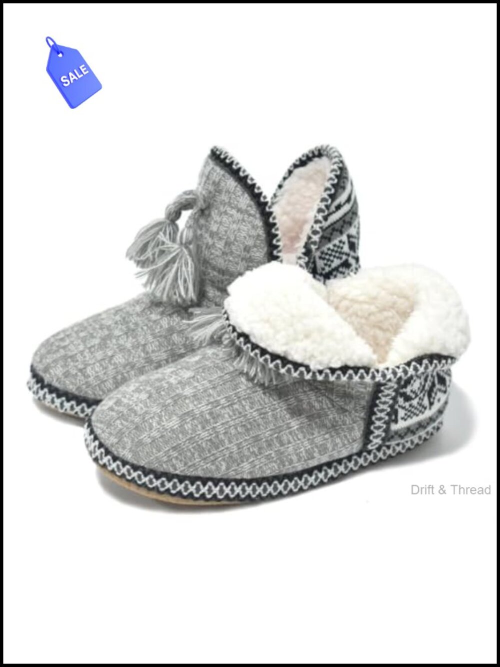 Faux-Cashmere Knit Quilted Ankle Bootie Slippers Non-Slip Cushioned